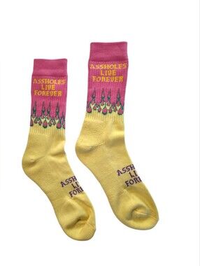 A-holes Live Forever Crew Socks Yellow & Pink Graphic Socks Flames